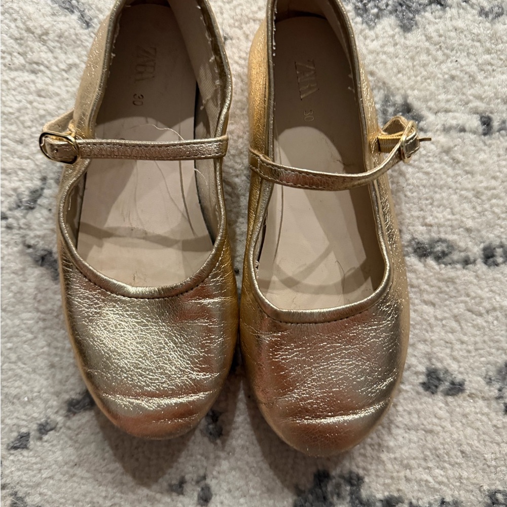 Zara Metallic Gold Mary Jane Flats